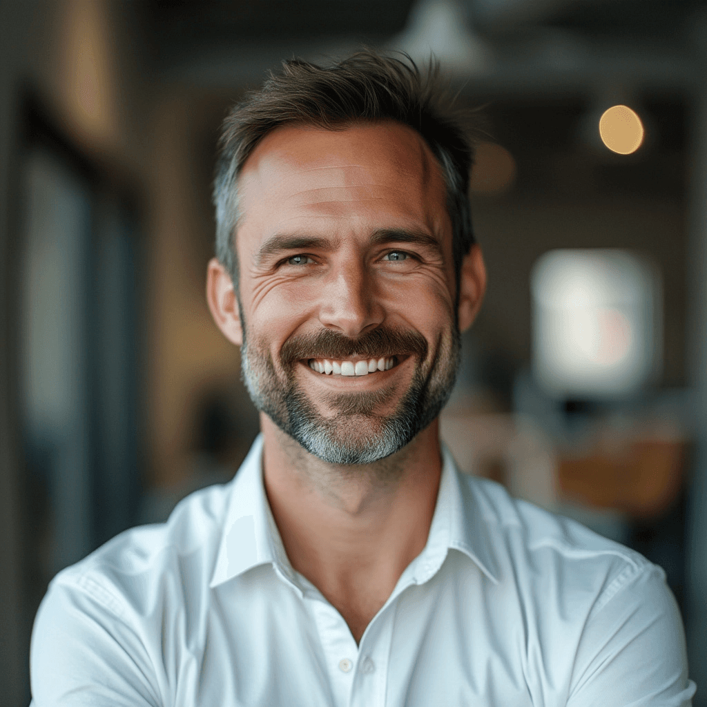 Engineering headshot of an engineer with folded arms and a professional demeanor.