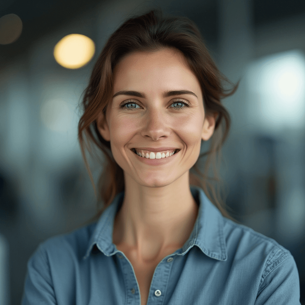 Example of an engineering headshot of a woman who has properly prepared for the headshot.